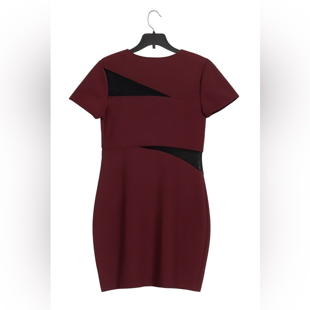 Express Size 12 Maroon & Black Fitted Mesh Panel Dress Classic, Versatile & Chic - Picture 2 of 2